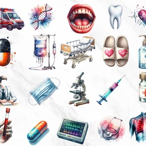 Medical clipart featuring doctor, nurse, and healthcare elements for commercial use