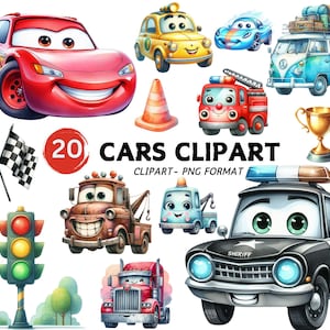 Cars Clipart Bundle Lightning McQueen Car Clipart PNG birthday cartoon clipart digital download for sublimation boys party invitation design