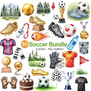 Aquarell Fußball Clipart Bundle, Fußball PNG-Dateien, Fußball Png, Schuhe, Tor, Spieler, Anzeigetafel, digitaler Download, kommerzielle Nutzung