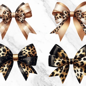 Coquette Bow Clipart Design, Leopard Print Cheetah Ribbons, Soft Girl Aesthetic, Trendy Digital Clipart for Crafting and Sublimation