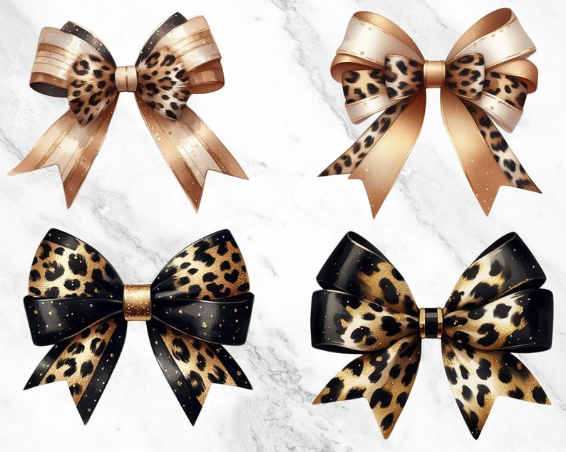Coquette Bow Clipart Design, Leopard Print Cheetah Ribbons, Soft Girl Aesthetic, Trendy Digital Clipart for Crafting and Sublimation
