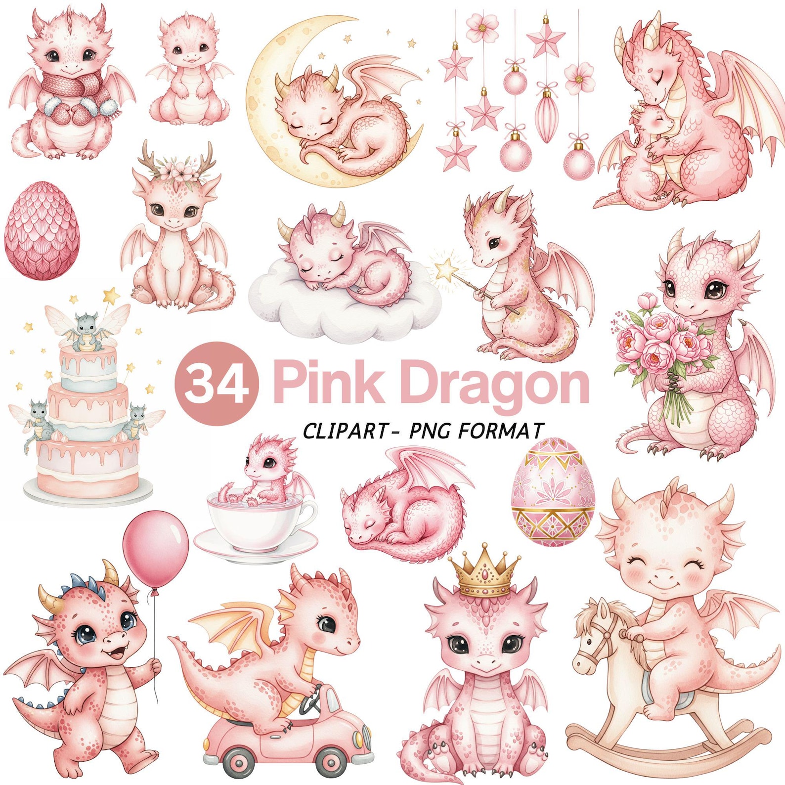 Pink Baby Dragon Clipart, Cute Dragon Clipart, Little Dragon PNG ...