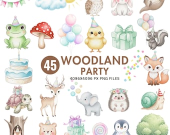 Watercolor Woodland Animal Clipart: Forest Creatures PNG (Commercial Use)
