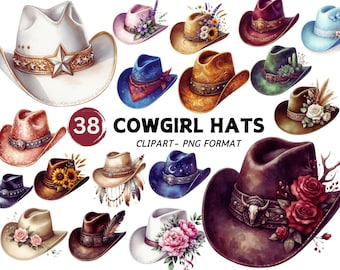 Watercolor Floral Cowgirl Hat Clipart: Western PNG Bundle (Digital Download)
