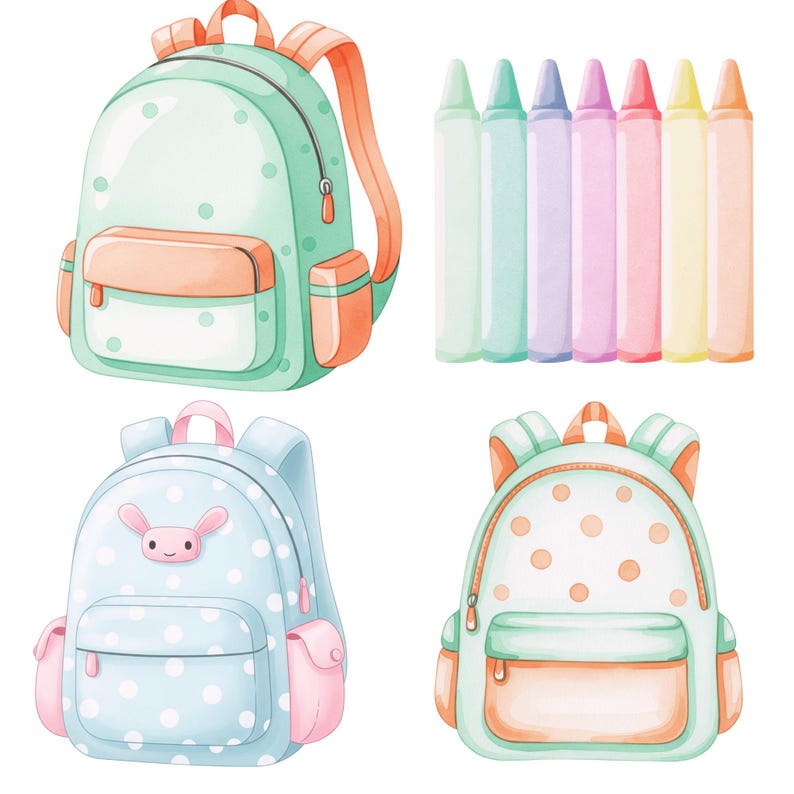 High-resolution pastel school graphics for digital use, featuring doodle-style school supplies, perfect for printables, educational worksheets, and crafts.