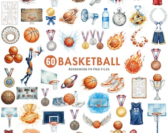 Basketball Clipart, Basketball PNG, Sports Clipart, Watercolor Basketball Art, Basketball Player, Kids Sports Clipart, Commercial Use Pngs
