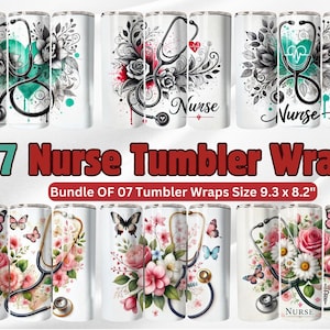 Nurse Tumbler Wrap PNG Bundle: Heart Designs (Digital Download)
