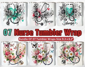 Nurse Tumbler Wrap Bundle, Medical Tumbler Wrap, Nursing Tumbler PNG, 20 oz Tumbler Wrap, Nurse Gift for Her, Nurse Practitioner, Nurse Wrap