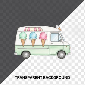 Digital Download of Watercolor Ice Cream Clipart Bundle Including Trucks, Cones, Sundaes, and Sweet Summer Treats