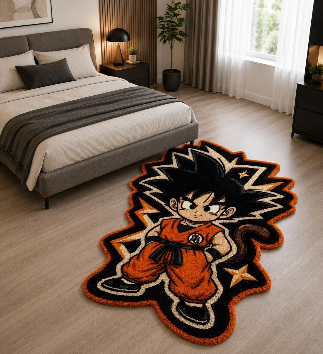 Groku Rug Kid Goku Rug | Handmade Tufted Anime Rug | Dragon Ball Inspired Room ...