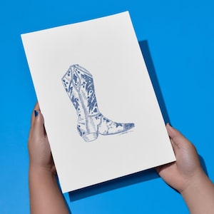 Blue Cowboy Boot Art Print - High-Resolution Digital Download