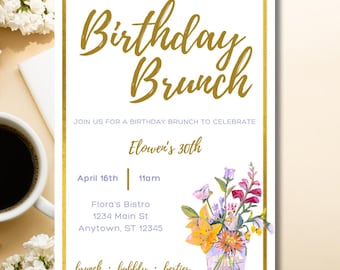Brunch, szampan, zaproszenie urodzinowe dla najlepszych przyjaciół - personalizacja, edycja, pobieranie cyfrowe