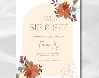 Sip and See Invitation Template: Floral Baby Meet & Greet (Digital)