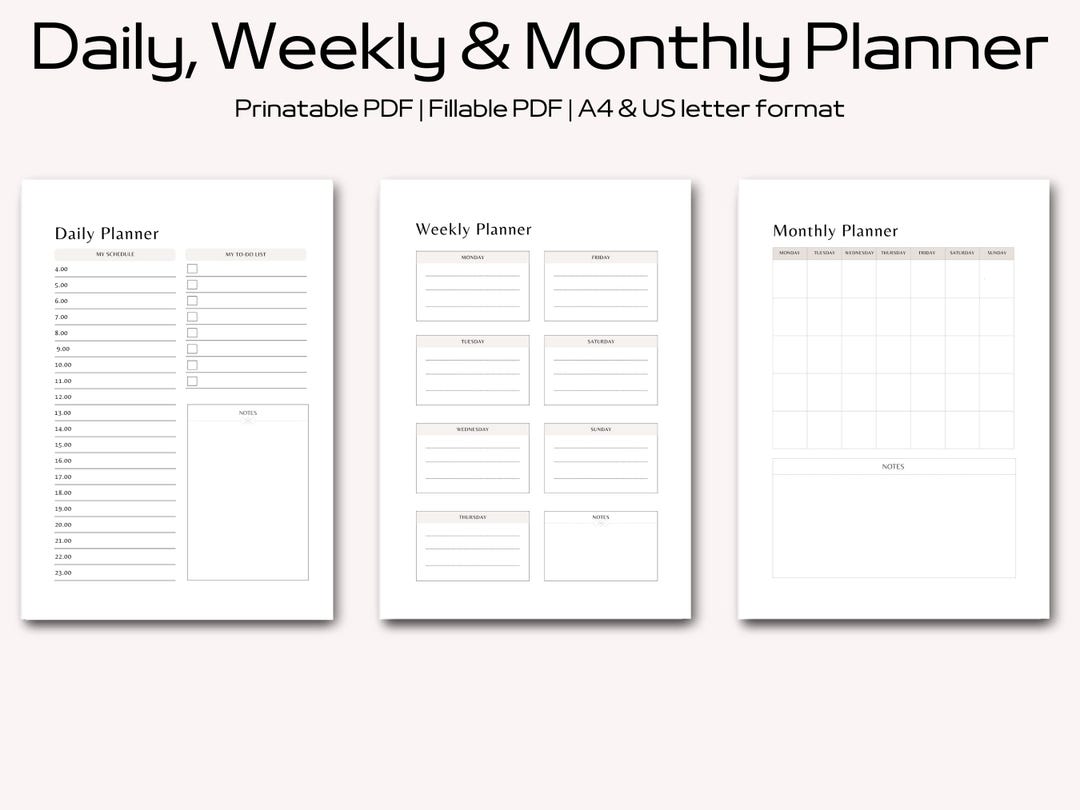 Printable Planner Daily Weekly Monthly Fillable Plannings Templates for ...
