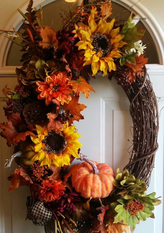 Front Door Wreath Fall Floral Wreath Fall Wreath Grapevine | Etsy