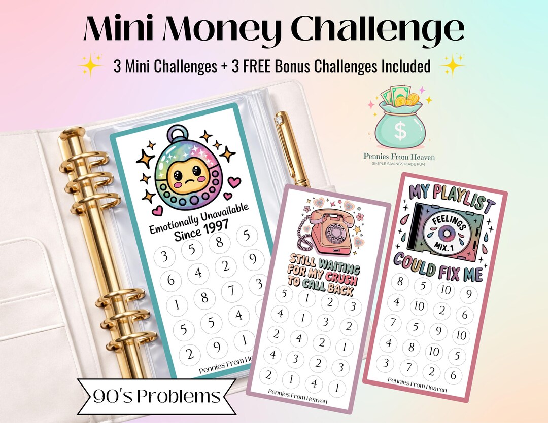 Mini Money Mini Money Challenge 90s Problems Savings Printable, Funny A6 Cash ...