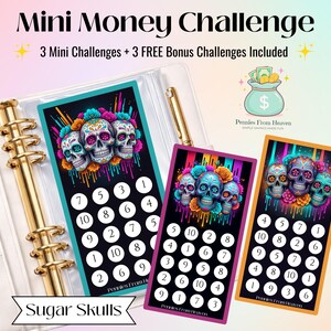 Sugar Skulls Mini Money Challenge A6 Size Printable Savings Tracker Budget Binder Inserts Digital Download Savings Challenge Halloween