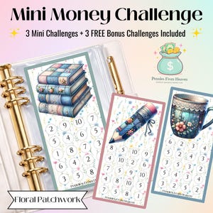 Mini sfida del denaro con patchwork floreale, stampabile, formato A6, tracker del risparmio, inserto per busta di bilancio, download digitale, mini sfida del risparmio