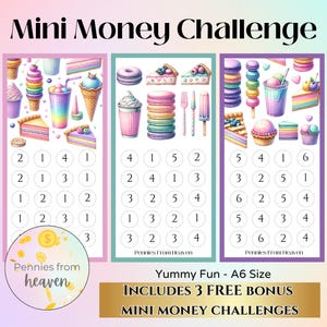 Yummy Fun Mini Money Challenge A6 Size Printable Savings Tracker Sweet Desserts Budget Game Cash Stuffing Challenge Digital Download