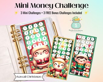 Kawaii Christmas Mini Money Challenge Printable, A6 Savings Tracker, Holiday Budget Envelope Insert, Digital Download Mini Savings Challenge