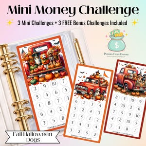 Fall Halloween Dogs Mini Money Challenge A6 Size Printable Savings Tracker Budget Binder Inserts Digital Download Savings Challenge