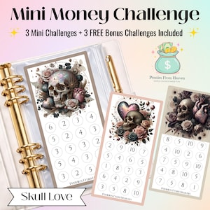 Skull Love PNG Mini Money Challenge A6 Size Printable Savings Tracker Budget Binder Inserts Digital Download Savings Challenge