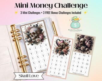Skull Love PNG Mini Money Challenge A6 Size Printable Savings Tracker Budget Binder Inserts Digital Download Savings Challenge
