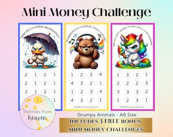 Grumpy Animals Mini Money Challenge, A6 Binder Insert, Mini Money Tracker, Mini Savings Challenge, Money Savings Challenge, Savings Bundle