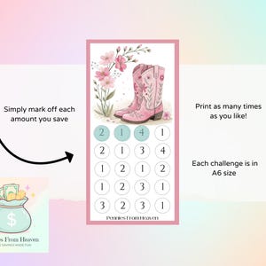 Boots Mini Money Challenge, A6 Binder Insert, Printable Savings Game, Budget, Western Boots PNG, Cash Envelope Tracker PDF, Money Game image 2