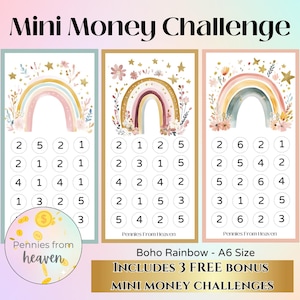 Boho Rainbow Mini Money Challenge, Wkładka A6 Binder, Mini Savings Challenge, Money Savings Challenge, Cute Money Game, Savings Bundle