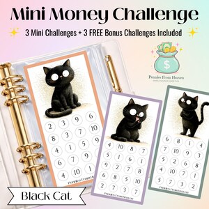 ミニマネーチャレンジ 黒猫貯金 印刷可能 A6 現金封筒チャレンジ かわいい猫の予算トラッカー