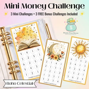 Boho Celestial Mini Money Challenge Printable, A6 Savings Tracker, Boho Budget Envelope Insert, Digital Download, Minimal Savings Challenge