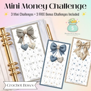 Crochet Bows Mini Money Challenge A6 Size Printable Savings Tracker Budget Binder Inserts Digital Download Craft Savings Challenge