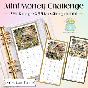 American Farm Mini Money Challenge Printable A6 Savings Challenge Rustic Farmhouse Budget Game Cash Stuffing Digital Download