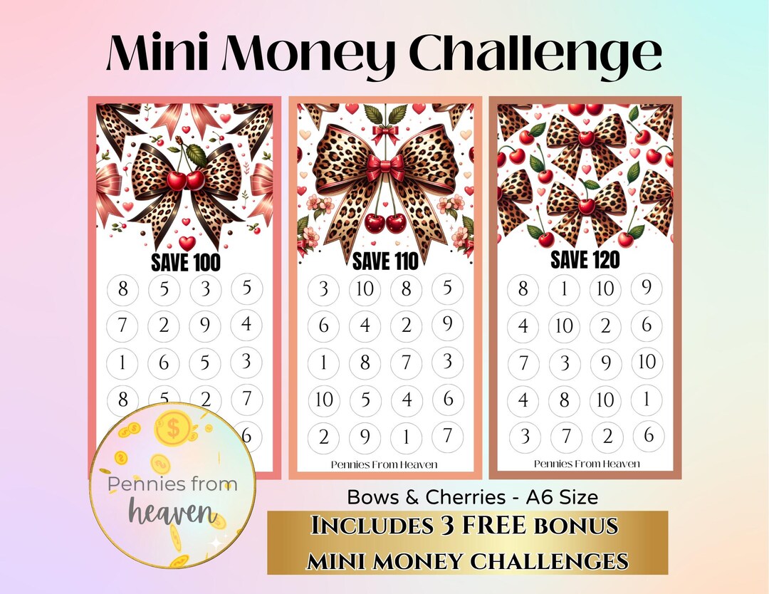 Cherry and Cheetah Mini Money Challenge Leopard Print Coquette Savings ...