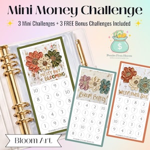 Bloom Art Mini Sparutmaningspaket Blommig Kontantkuvertutmaning Utskrivbar Vildblommig Budgetpärm PDF Budgetpärminlägg