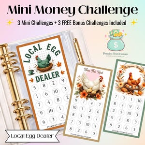 Mini desafío de ahorro para comerciantes de huevos locales. Imprimible. Seguimiento de ahorros. Sobre de presupuesto. Descarga digital. Mini desafío de ahorro para pollos.