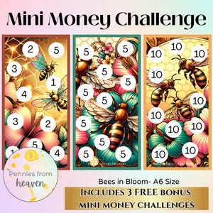 Bees in Bloom Mini Money Challenge, Printable Savings Tracker, Fun Budgeting Game, Instant Download, Savings Tracker, Money Challenge, A6