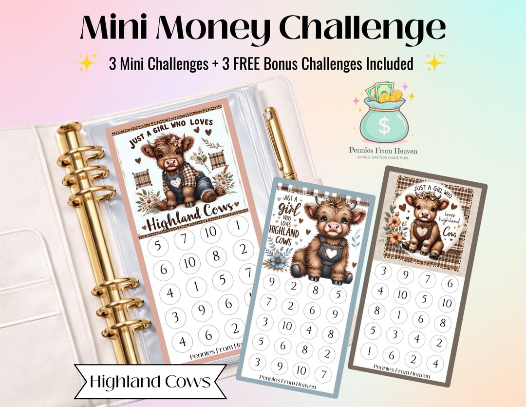 Mini Money Note Mini Money Challenge Printable, Just A Girl Who Loves Highland Cows ...