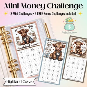 Mini Money Challenge Printable, Just A Girl Who Loves Highland Cows, Savings Challenge A6 Budget, Cash Stuffing, Cash Envelope Insert