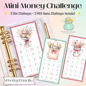 Pretty Pencils Mini Money Challenge A6 Size Printable Savings Tracker Budget Binder Inserts Digital Download Savings Challenge