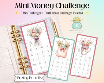 Pretty Pencils Mini Money Challenge A6 Size Printable Savings Tracker Budget Binder Inserts Digital Download Savings Challenge