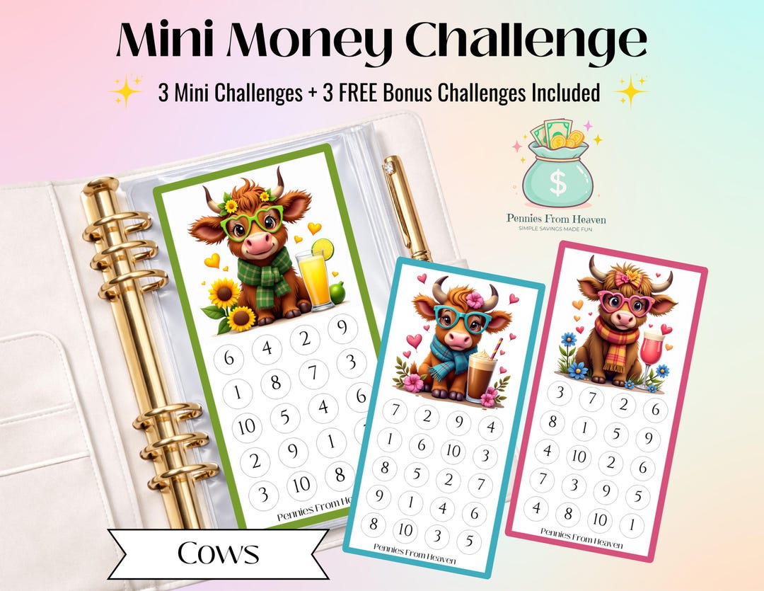 Cute Cows Mini Money Challenge, A6 Binder Insert, Printable Savings ...