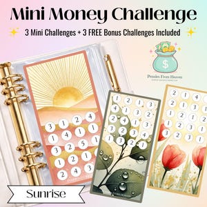 Desafio de Poupança Sunrise Mini Money Challenge - Tamanho A6 - Planilhas para Caderno de Orçamento - Download Digital