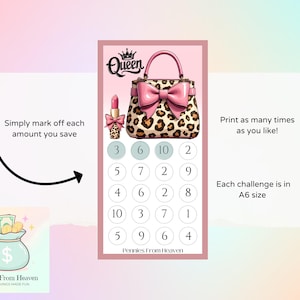 Queen Mini Money Challenge A6 Size Printable Savings Tracker Budget Binder Inserts Digital Download Savings Challenge Shopping Savings image 2