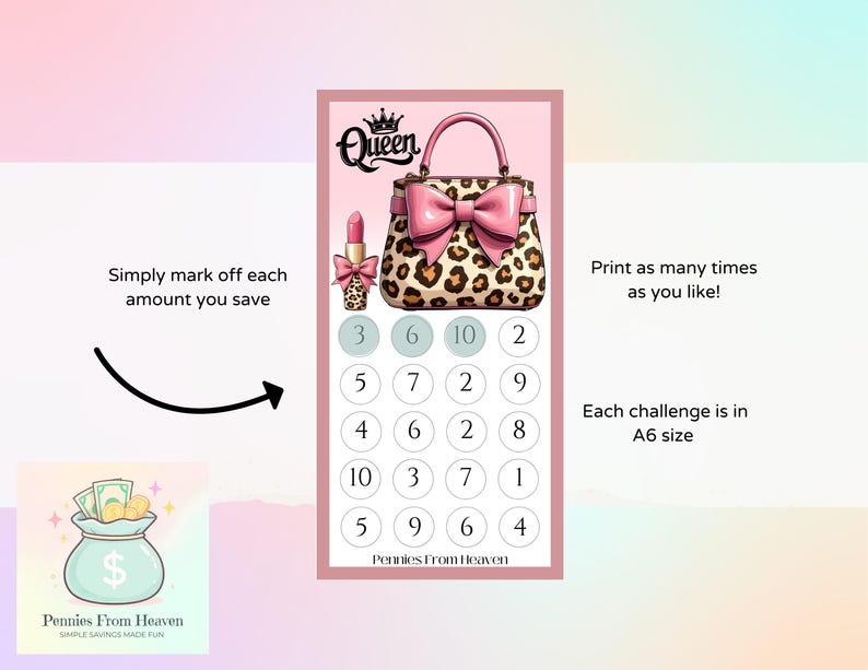 Queen Mini Money Challenge A6 Size Printable Savings Tracker Budget Binder Inserts Digital Download Savings Challenge Shopping Savings image 2