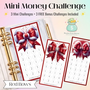 Red Bows Mini Money Challenge Printable, A6 Savings Tracker, Christmas Budget Envelope Insert, Digital Download, Mini Savings Challenge