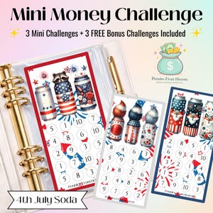 4th of July Mini Savings Challenge Printable Patriotic A6 Cash Envelope Tracker USA Holiday Money Challenge Holiday Savings Cash Stuffing