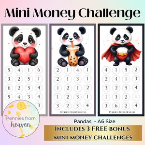 Panda Mini Money Challenge A6 Savings Tracker Cute Printable Budget Binder Insert Cash Envelope Savings Game, Digital Download, Money Saving
