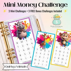 Mini desafío de ahorro imprimible con animales peculiares, rastreador de ahorros A6, lindo inserto de sobre para presupuesto, descarga digital, mini desafío de ahorro